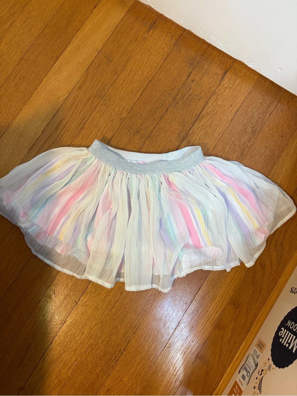 Disney Pastel Rainbow Tulle Skirt with Glitter Silver Waistband